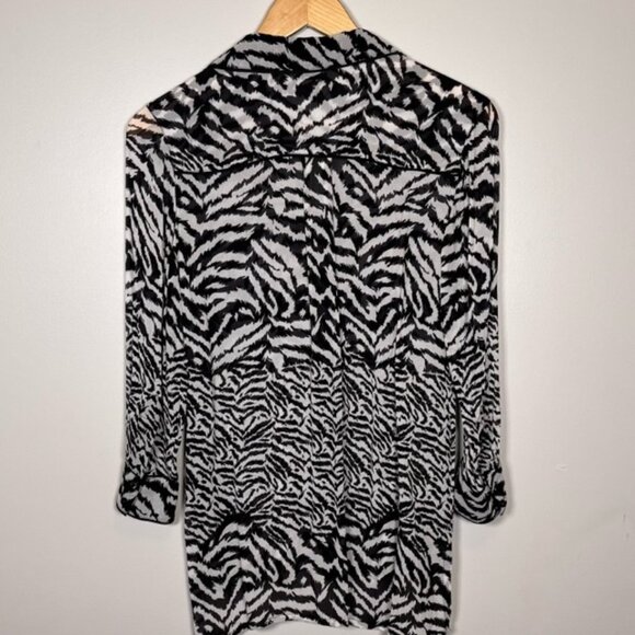 All Saints Ester Remix Zebra Animal Print Sheer Black White Womens Shirt - Picture 5 of 10